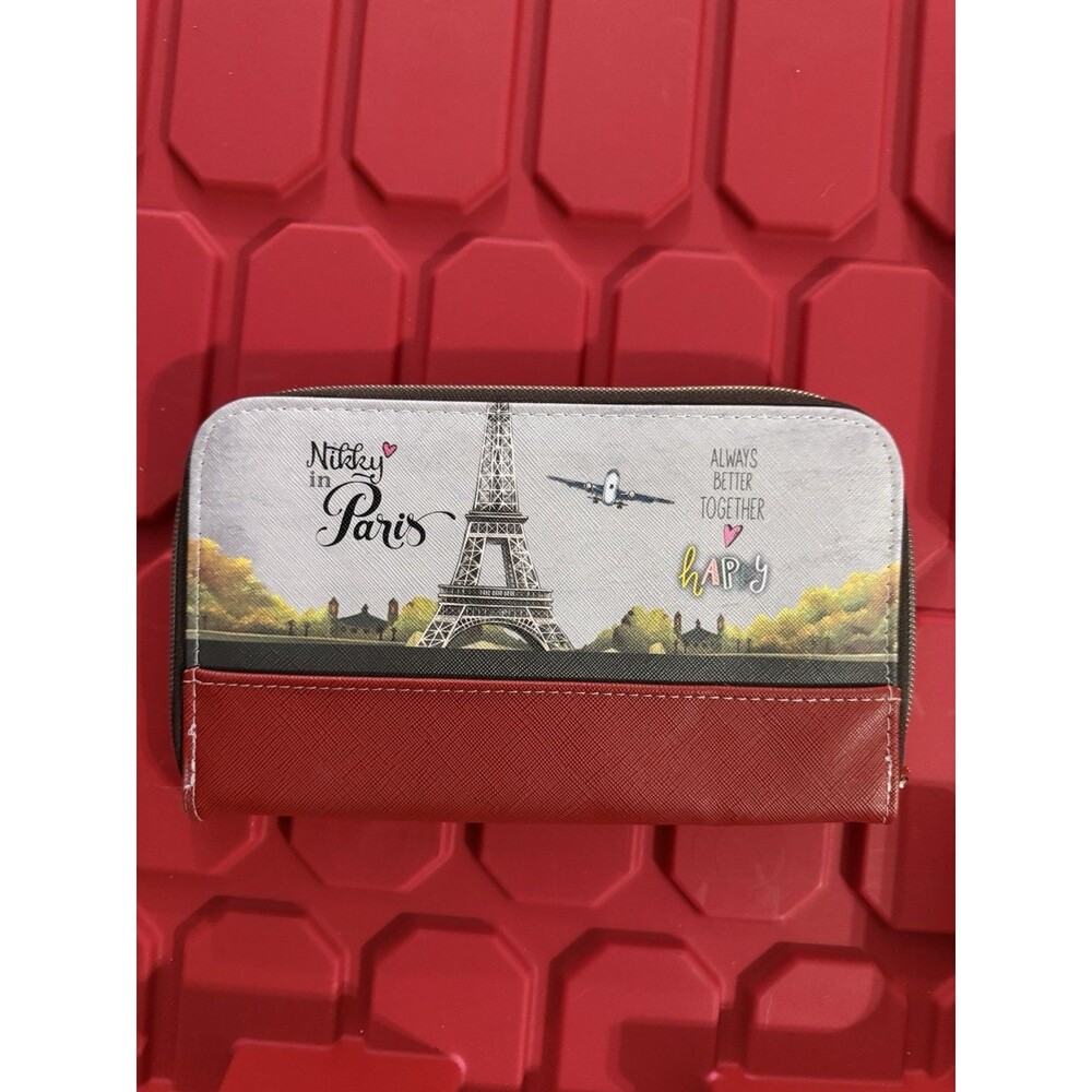 NWOT Nicole Lee Nikky handheld Wallet zipper "Bonjour Paris “ in red - Picture 2 of 5